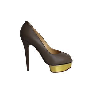 Charlotte Olympia Peep-Toe Platform Pumps in Grey Leather